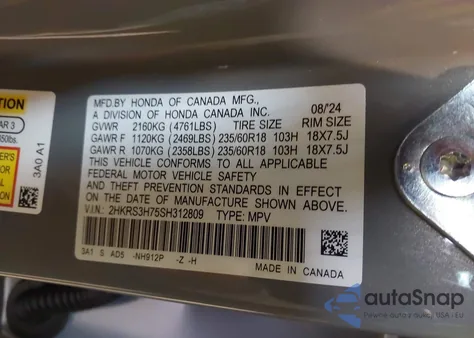 2025 Honda Cr-V Ex-L 2Wd z USA, uszkodzony, nr VIN 2HKRS3H75SH312809